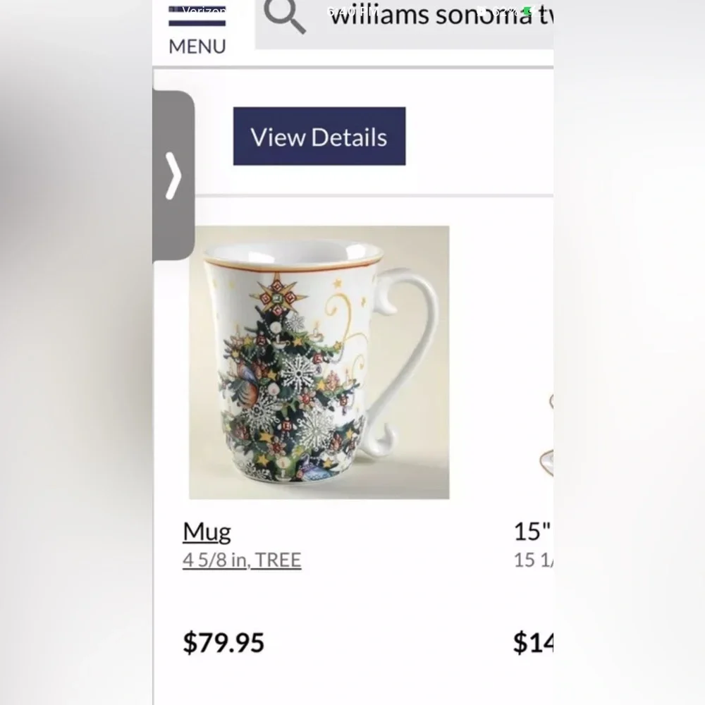 WILLIAMS SONOMA Twas The Night Before Christmas - Christmas Tree Large Mug Cup